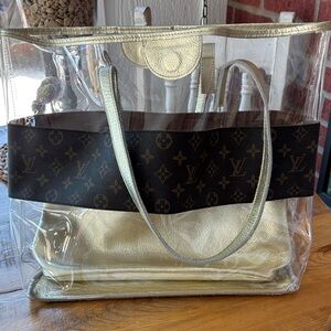 Transparent Tote Bag with Gold leather accent and authentic Louis Vuitton canvas